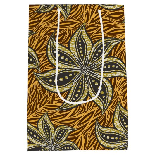 Afrikaanse Abstracte Bloemen Batik Stijl Medium Cadeauzakje (Achterkant)