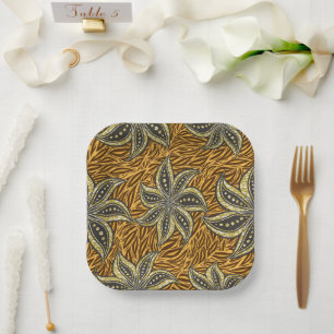 Afrikaanse Abstracte Bloemen Batik Stijl Papieren Bordje