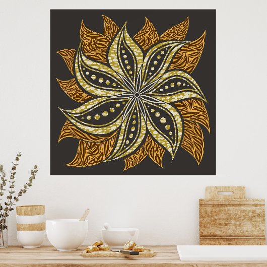 Afrikaanse Abstracte Bloemen Batik Stijl Poster (Keuken)