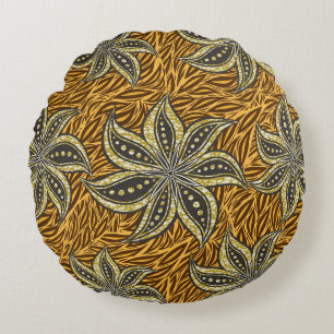 Afrikaanse Abstracte Bloemen Batik Stijl Rond Kussen