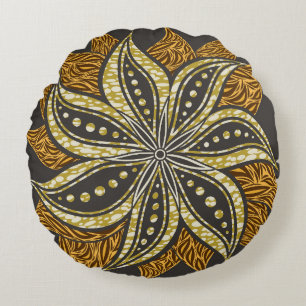 Afrikaanse Abstracte Bloemen Batik Stijl Rond Kussen