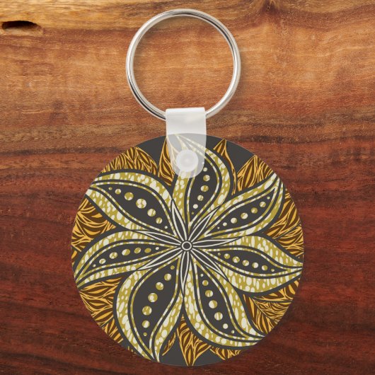 Afrikaanse Abstracte Bloemen Batik Stijl Sleutelhanger (Voorkant)