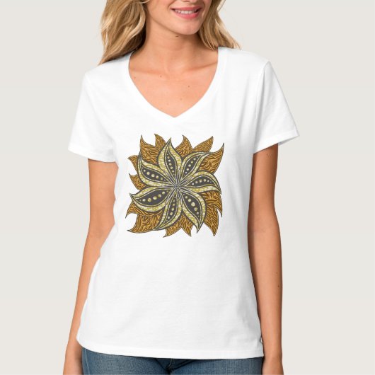Afrikaanse Abstracte Bloemen Batik Stijl T-shirt (Voorkant)