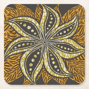 Afrikaanse Abstracte Bloemen Batik Stijl Vierkante Kartonnen Onderzetter