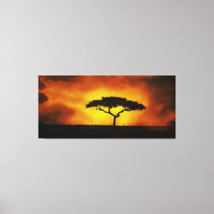 Afrikaanse acacia landschap warme gloed canvas afdruk