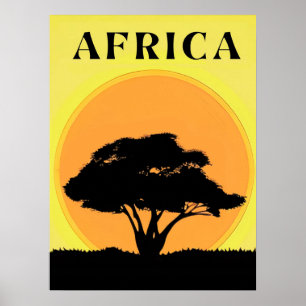 Afrikaanse acaciaboom tegen een Oranje zonsonderga Poster