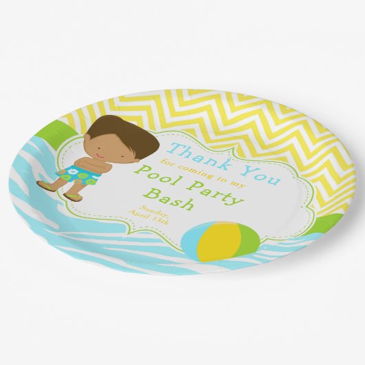 Afrikaanse American Boy Pool Party Basparty Papieren Bordje (Gekanteld)