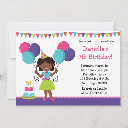 Afrikaanse American Little Girl Birthday Party Kaart (Voorkant)