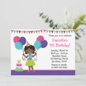 Afrikaanse American Little Girl Birthday Party Kaart (Staand voorkant)