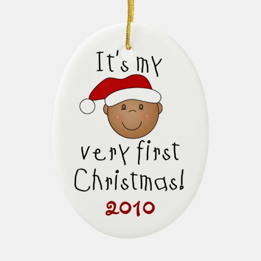 Afrikaanse Amerikaanse Baby 1e kerstversiering Keramisch Ornament (Voorkant)