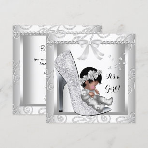 Afrikaanse Amerikaanse Baby shower Girl Gray White Kaart