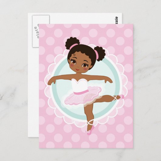 Afrikaanse Amerikaanse Ballerina - Roze Ballet Dan Briefkaart (Voorkant / Achterkant)
