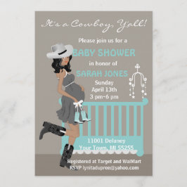 Afrikaanse Amerikaanse Cowboy Baby Shower-uitnodig Kaart