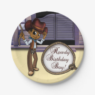 Afrikaanse Amerikaanse cowboy Birthday Papieren Bordje