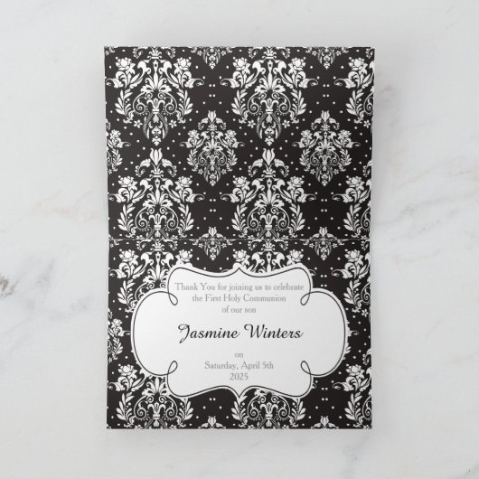 Afrikaanse Amerikaanse Eerste CommunieDamask Bedankkaart (Binnen)