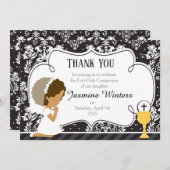 Afrikaanse Amerikaanse Eerste CommunieDamask Bedankkaart (Voorkant / Achterkant)