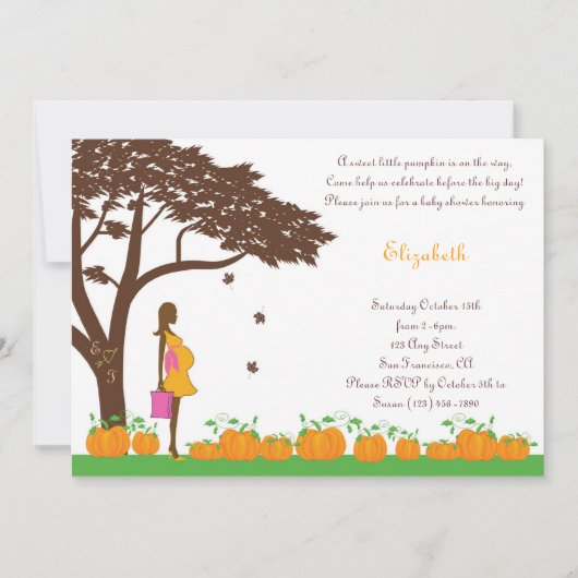 Afrikaanse Amerikaanse Herfst Girl Baby Shower-uit Kaart (Voorkant)