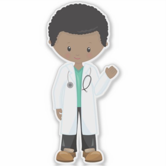 Afrikaanse Amerikaanse jongen, dokter, Lab Coat, M Sticker (Voorkant)