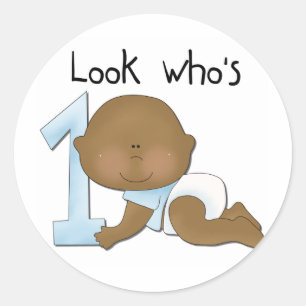 Afrikaanse Amerikaanse jongen, eerste verjaardag,  Ronde Sticker