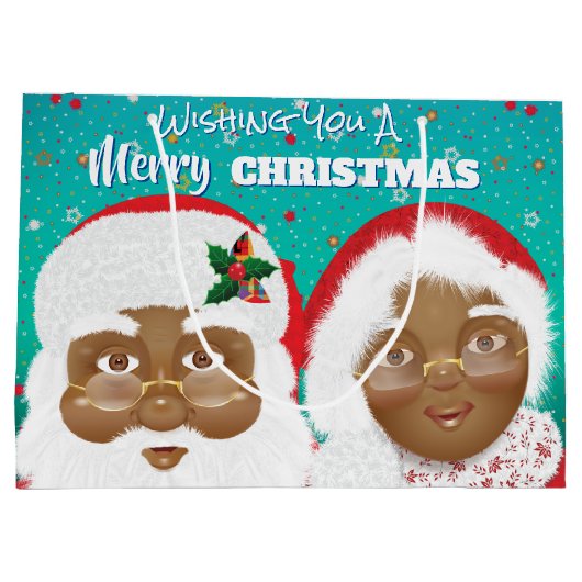 Afrikaanse Amerikaanse kerstman en mevrouw Claus K Groot Cadeauzakje (Achterkant)