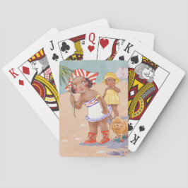 -Afrikaanse Amerikaanse meisjes op strand Pokerkaarten