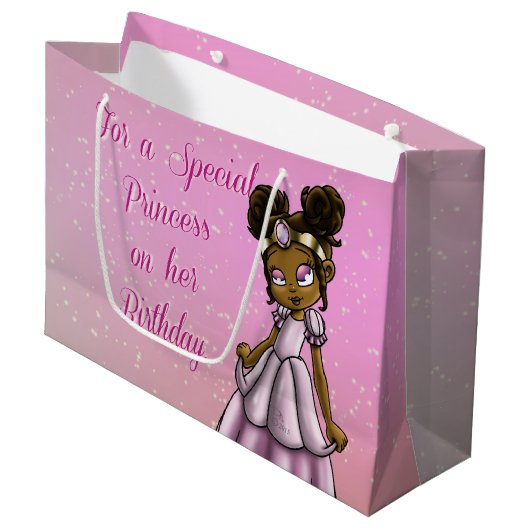 Afrikaanse Amerikaanse prinses Birthday Large Cadeautasje (Voorkant Gekanteld)