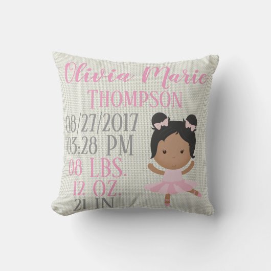 Afrikaanse Amerikaanse roze Ballerina Ballet Dance Kussen (Voorkant)