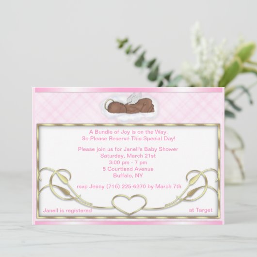 Afrikaanse Amerikaanse slaapengel-showwer-uitnodig Kaart (Staand voorkant)