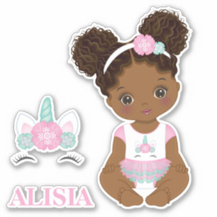 Afrikaanse Amerikaanse Unicorn Baby Girl Vinyl Sti Sticker