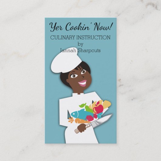 Afrikaanse Amerikaanse vrouw chef cateringmes Visitekaartje (Voorkant)