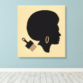 AFRIKAANSE AMERIKAANSE VROUW MET AFRO EN AFRO PICK CANVAS AFDRUK (Insitu (Houten vloer))