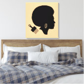 AFRIKAANSE AMERIKAANSE VROUW MET AFRO EN AFRO PICK CANVAS AFDRUK (Insitu (Slaapkamer))