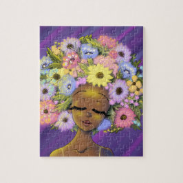 Afrikaanse Amerikaanse vrouw met de gloeiende bloe Legpuzzel