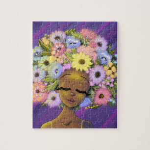 Afrikaanse Amerikaanse vrouw met de gloeiende bloe Legpuzzel