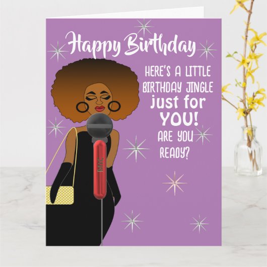 Afrikaanse Amerikaanse vrouw zingen microfoon Kaart (Gele Bloem)