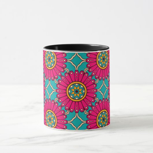 Afrikaanse Ankara Print Magenta en Blauwgroen Mok (Midden)