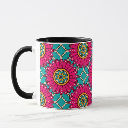 Afrikaanse Ankara Print Magenta en Blauwgroen Mok (Links)