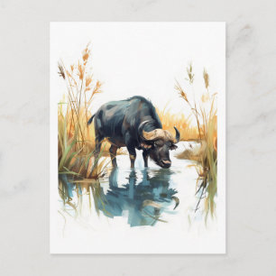 Afrikaanse buffel aan de waterkant feestdagenkaart
