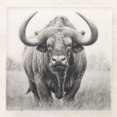 Afrikaanse Buffelpotloodtekening Glazen Onderzetter (Voorkant)