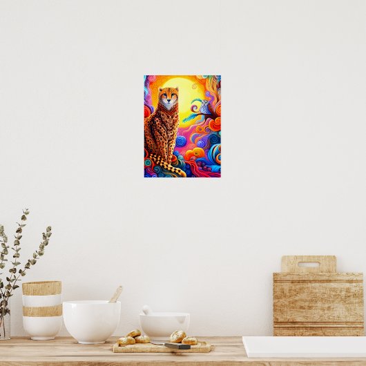 Afrikaanse Cheetah en Uil met Zon in Gekleurde Swi Poster (Keuken)