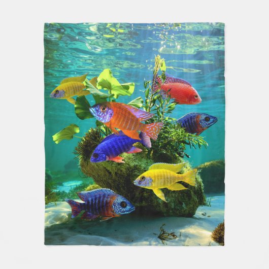 Afrikaanse Cichliden Pauw Cichlid Aquarium Art Fleece Deken (Voorkant)