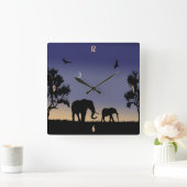 Afrikaanse dageraad - olifanten vierkante klok (Huis)