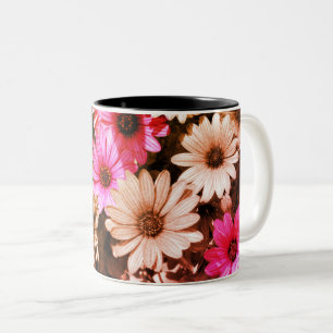 Afrikaanse Daisy Flower Art in zwart-wit Tweekleurige Koffiemok