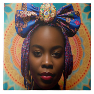 Afrikaanse dame met grote boog en medaillon tegeltje