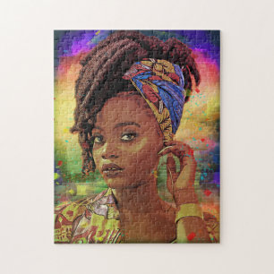 Afrikaanse dame met Loc'd Hair Jigzaag Puzzle Legpuzzel