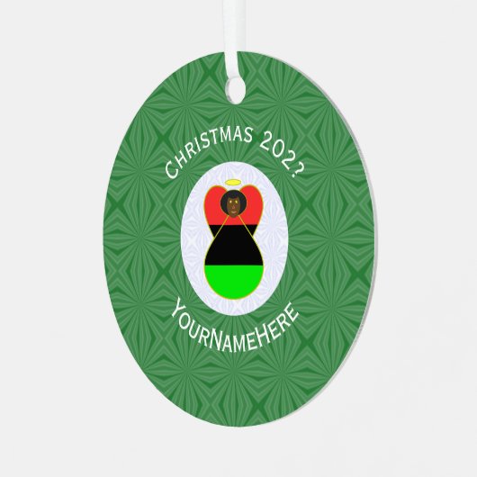 Afrikaanse diaspora engel kerstvlag gepersonalisee metalen ornament (Voorkant links)