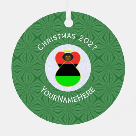 Afrikaanse diaspora engel kerstvlag gepersonalisee metalen ornament (Achterkant)