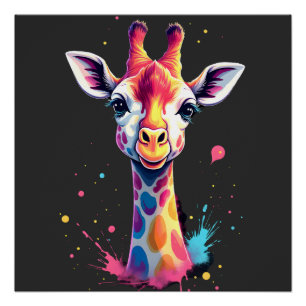 Afrikaanse dier kunst De kleurrijke giraffe voor g Perfect Poster