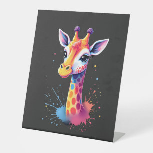 Afrikaanse dier kunst De kleurrijke giraffe voor g Reclamebord Met Voetstuk