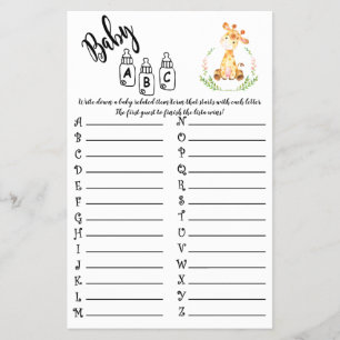 AFRIKAANSE DIEREN ABC BABY SHOWER SPELKAART FLYER